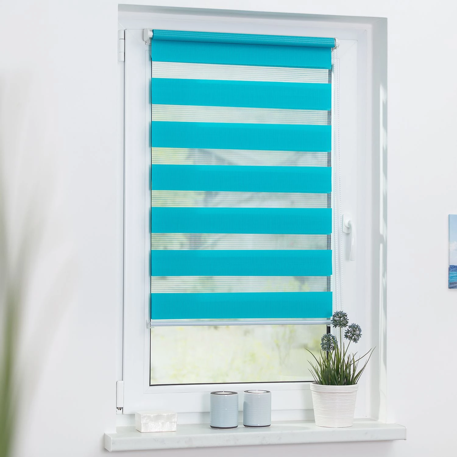 Twentyfour Store enrouleur jour nuit Piasek IV - Tissu - Bleu - 120 x 150 cm 2 Twentyfour Store enrouleur jour nuit Piasek IV - Tissu - Bleu - 120 x 150 cm – Image 2