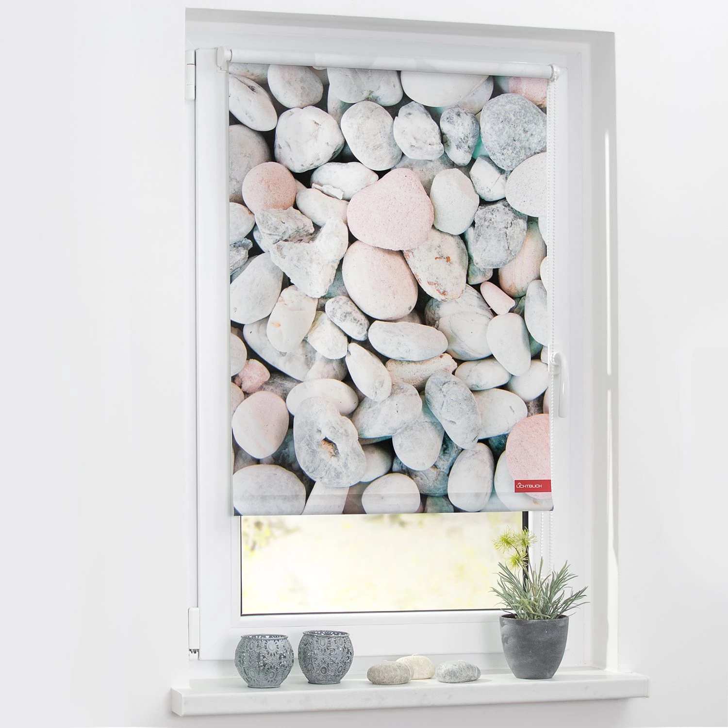 Lichtblick Store enrouleur galets - Tissu - Blanc / Gris - 45 x 150 cm 2 Lichtblick Store enrouleur galets - Tissu - Blanc / Gris - 45 x 150 cm – Image 2