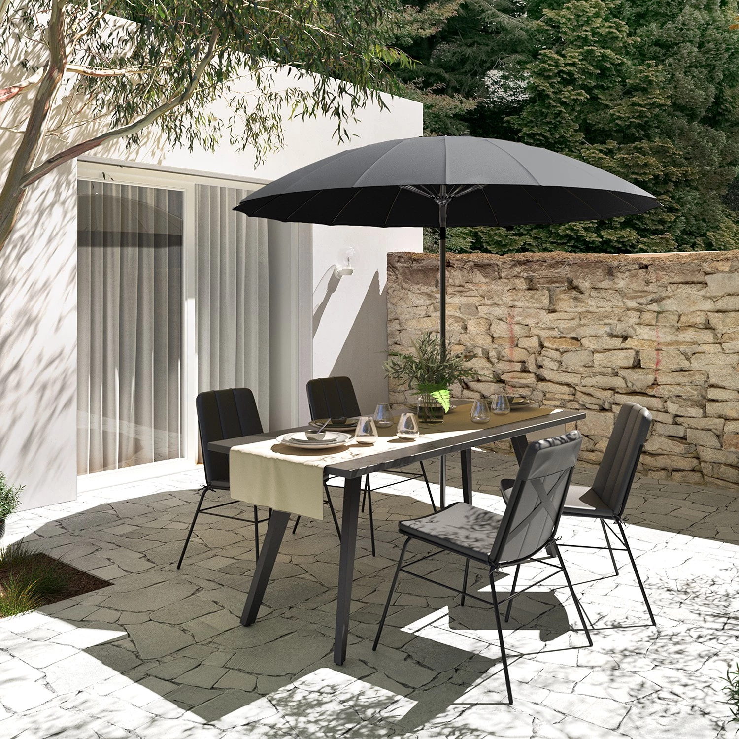 Jardi Parasol Sundy - Aluminum / Polyester - Noir 2 Jardi Parasol Sundy - Aluminum / Polyester - Noir – Image 2
