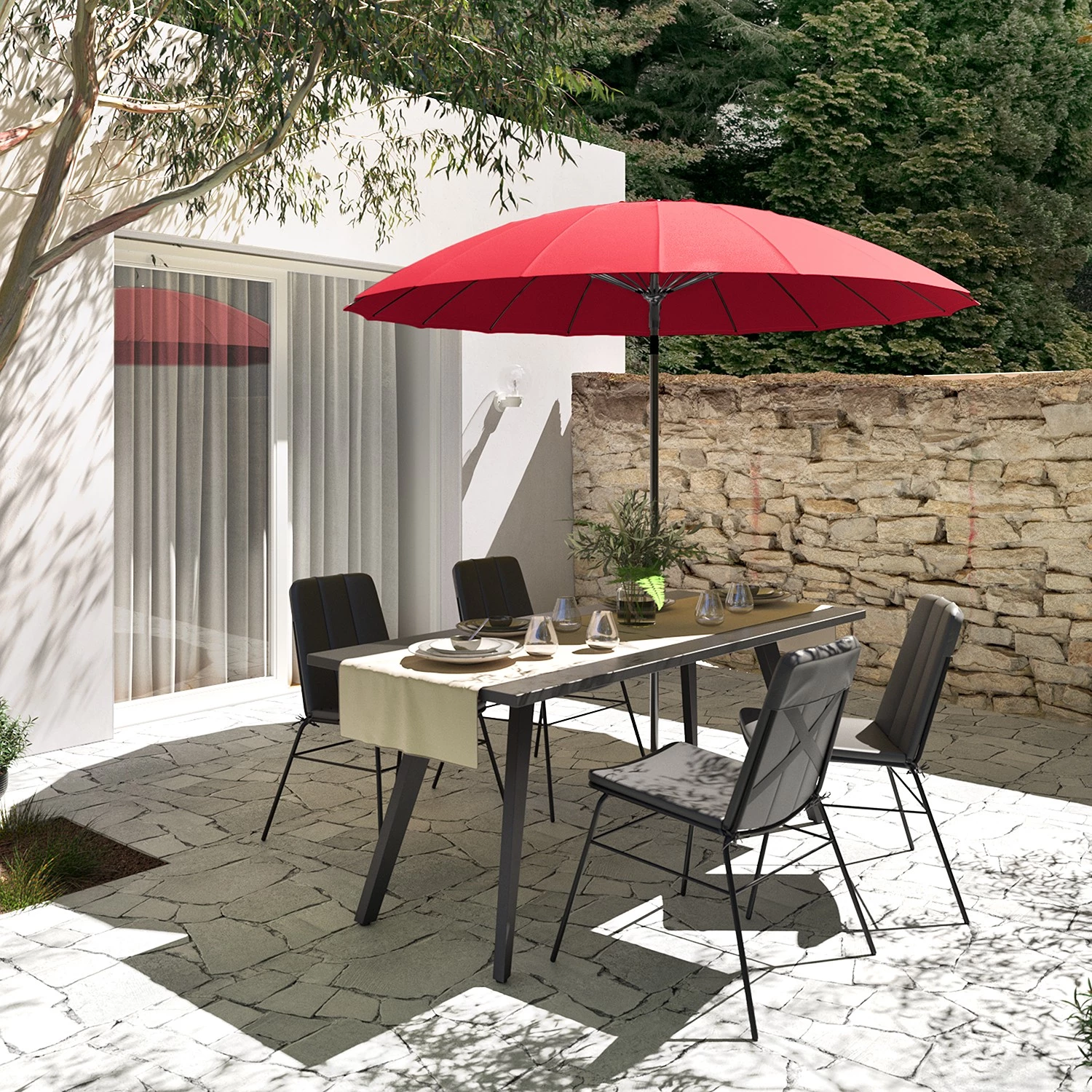 Jardi Parasol Sundy - Aluminum / Polyester - Rouge 2 Jardi Parasol Sundy - Aluminum / Polyester - Rouge – Image 2