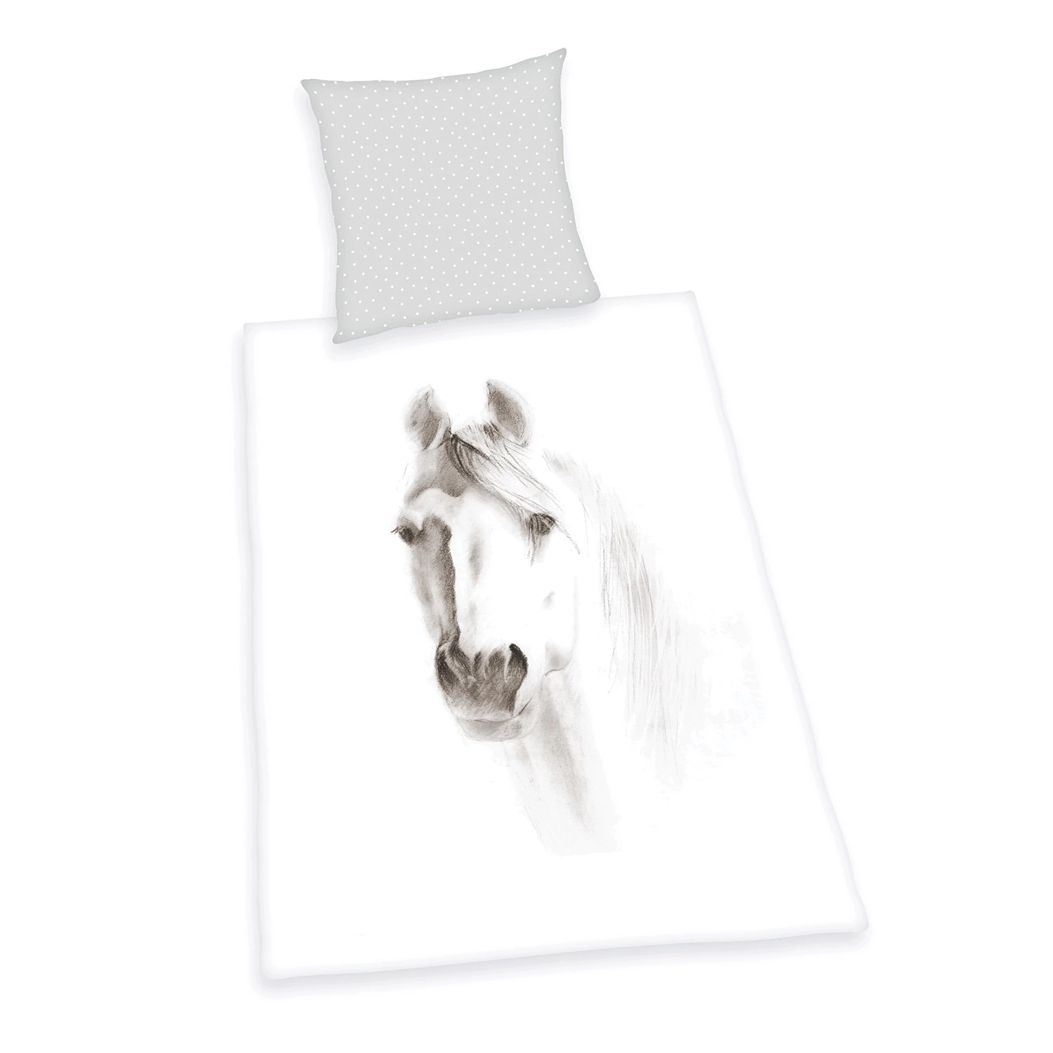 Herding Parure de lit Cheval blanc - Coton - Blanc / Beige 1 Herding Parure de lit Cheval blanc - Coton - Blanc / Beige