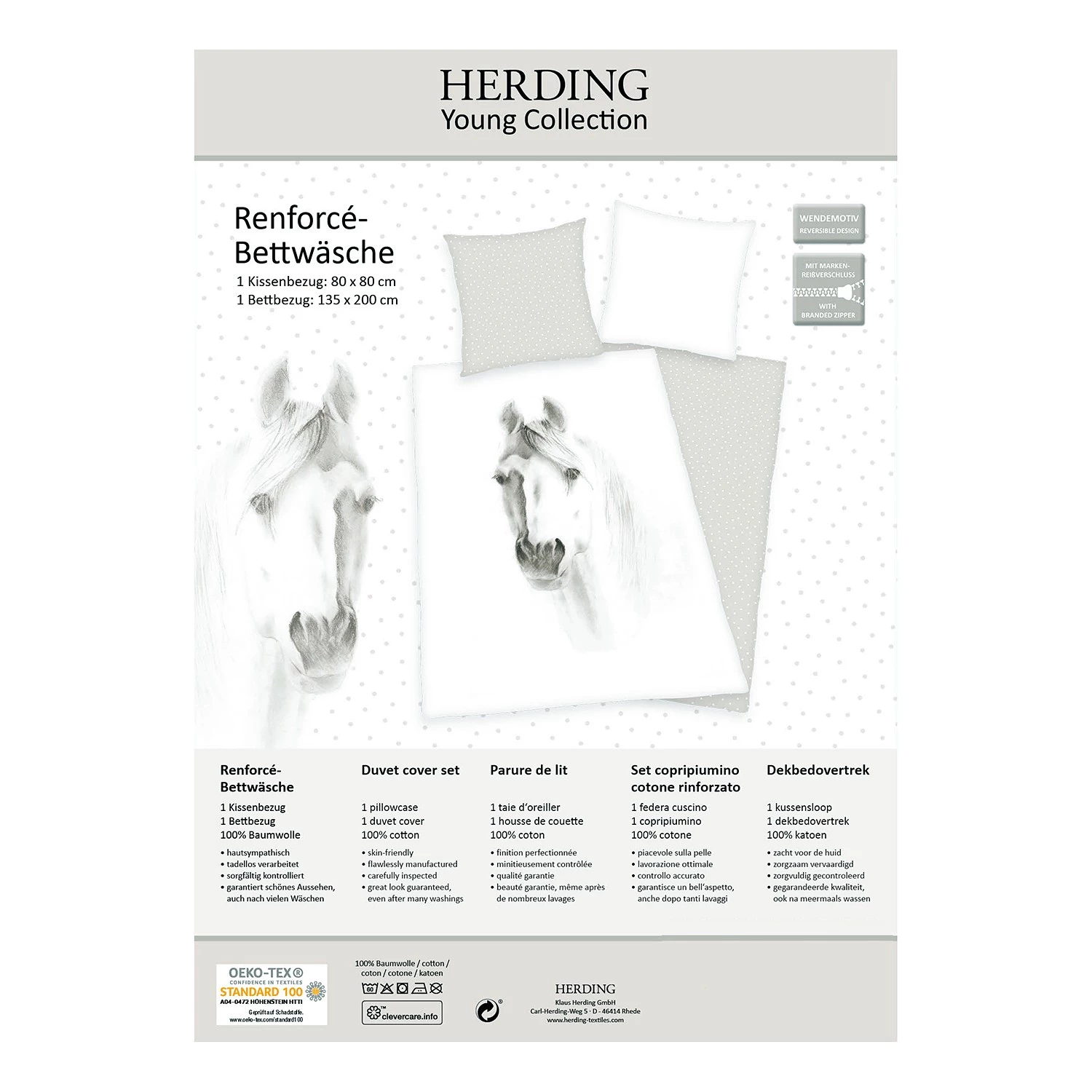 Herding Parure de lit Cheval blanc - Coton - Blanc / Beige 7 Herding Parure de lit Cheval blanc - Coton - Blanc / Beige – Image 7