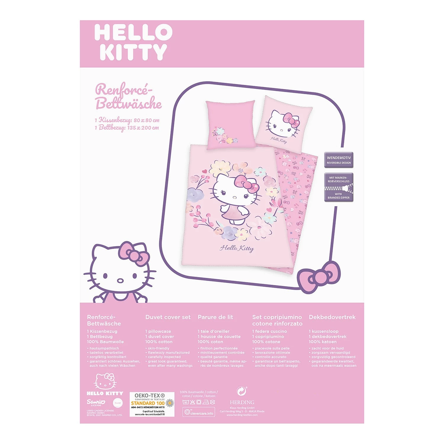 Herding Parure de lit Hello Kitty - Coton - Rose 7 Herding Parure de lit Hello Kitty - Coton - Rose – Image 7