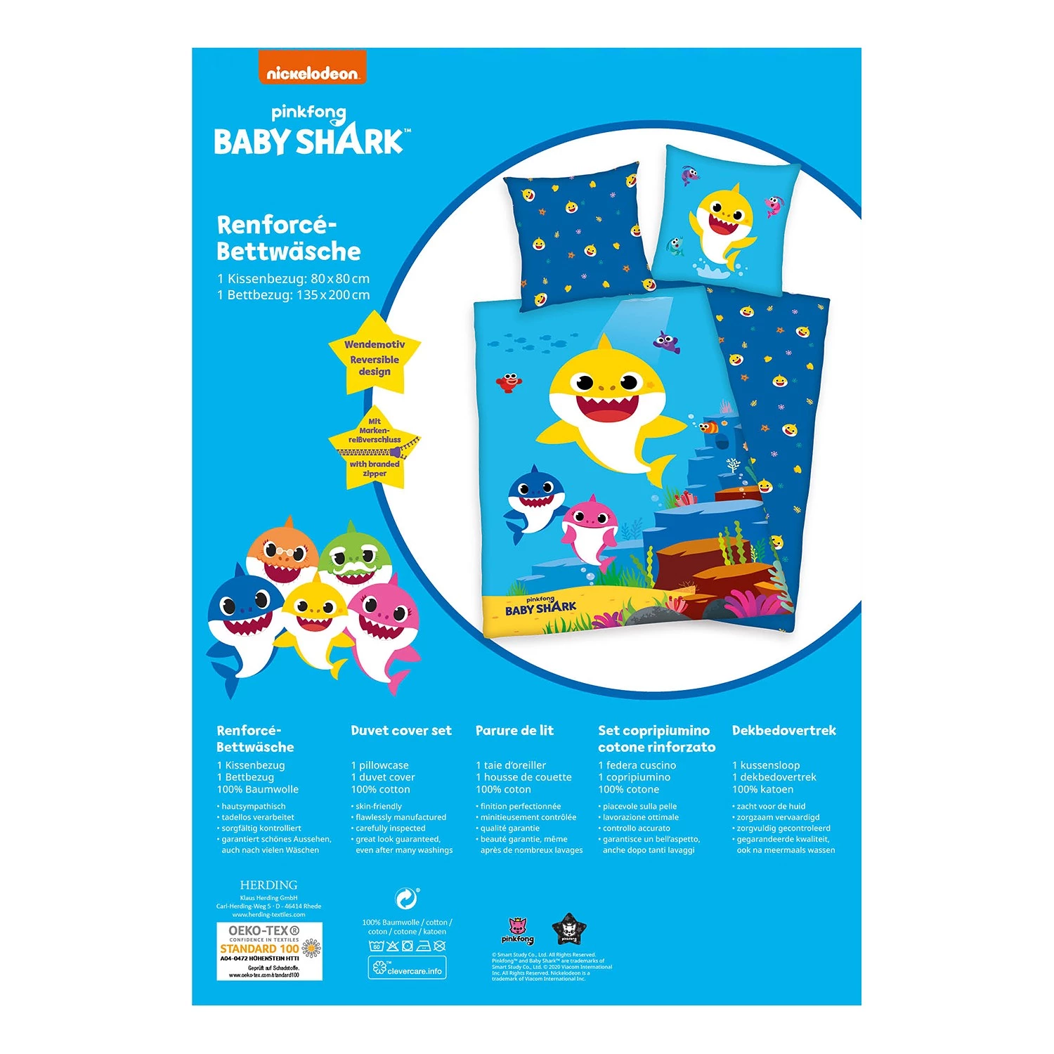 Herding Parure de lit Baby Shark - Coton - Bleu 6 Herding Parure de lit Baby Shark - Coton - Bleu – Image 6