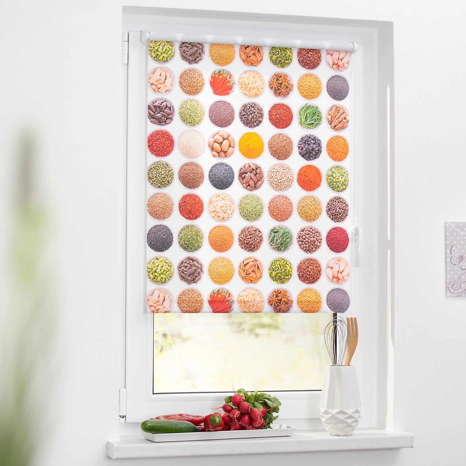 Lichtblick Store occultant sans perçage Épices - Polyester - Multicolore / Blanc - 45 x 150 cm 2 Lichtblick Store occultant sans perçage Épices - Polyester - Multicolore / Blanc - 45 x 150 cm – Image 2