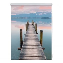 Lichtblick Store enrouleur sans perçage Ambiance - Polyester - Bleu / Marron - 90 x 150 cm