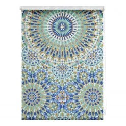 Lichtblick Store enrouleur sans perçage Oriental - Polyester - Bleu / Vert - 45 x 150 cm