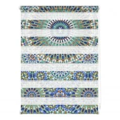 Lichtblick Store enrouleur double Oriental - Polyester - Bleu / Vert - 70 x 150 cm
