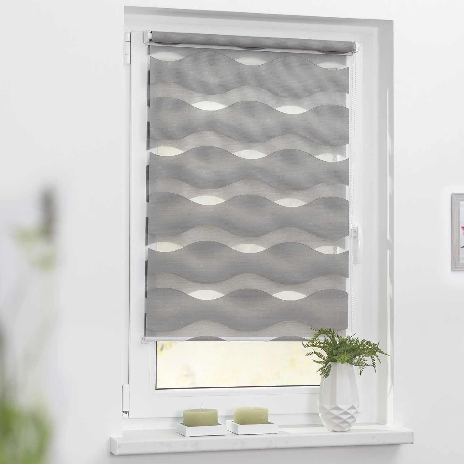 Lichtblick Store enrouleur double Vague - Polyester - Gris - 80 x 220 cm 2 Lichtblick Store enrouleur double Vague - Polyester - Gris - 80 x 220 cm – Image 2