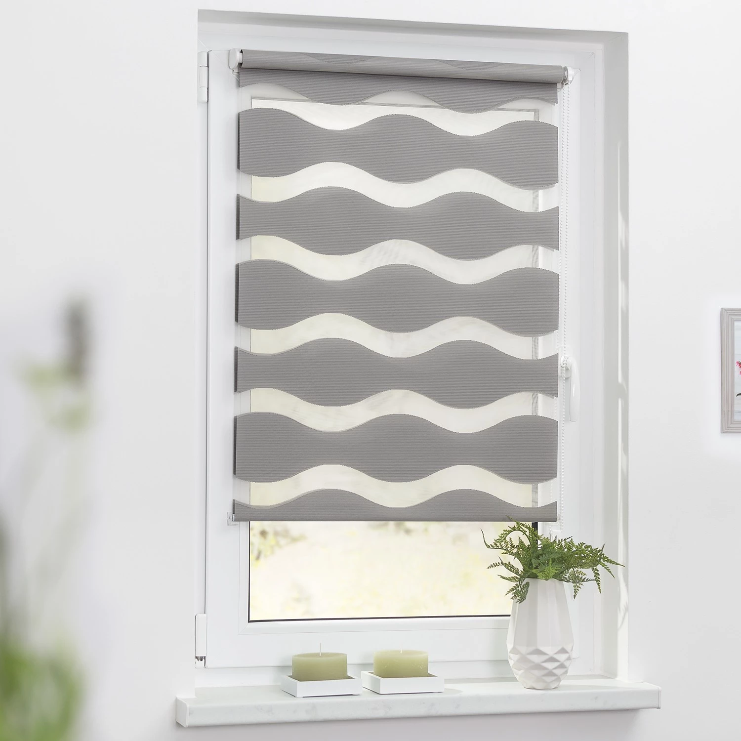 Lichtblick Store enrouleur double Vague - Polyester - Gris - 80 x 220 cm 3 Lichtblick Store enrouleur double Vague - Polyester - Gris - 80 x 220 cm – Image 3