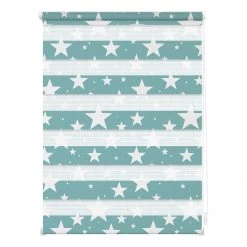 Lichtblick Store enrouleur double Étoiles - Polyester - Bleu pétrole - 60 x 150 cm