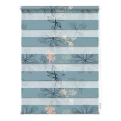 Lichtblick Store enrouleur double Aqua Floral - Polyester - Bleu - 60 x 150 cm