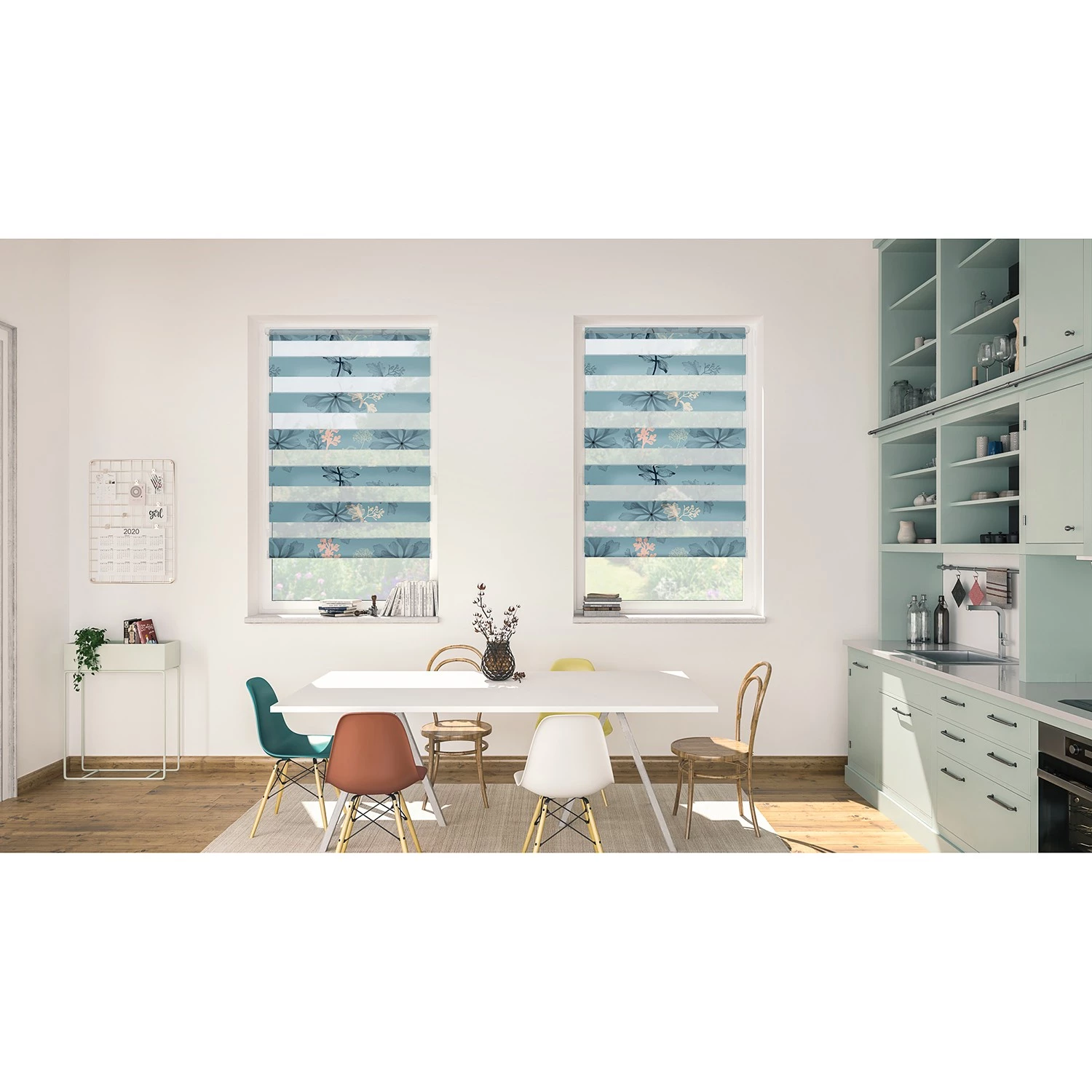 Lichtblick Store enrouleur double Aqua Floral - Polyester - Bleu - 60 x 150 cm 5 Lichtblick Store enrouleur double Aqua Floral - Polyester - Bleu - 60 x 150 cm – Image 5