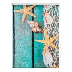 Lichtblick Store enrouleur Planches à la plage - Polyester - Bleu pétrole - 90 x 150 cm