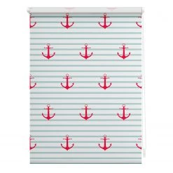 Lichtblick Store enrouleur sans perçage Ancre - Polyester - Turquoise / Rouge - 100 x 150 cm