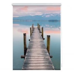 Lichtblick Store enrouleur sans perçage Ambiance - Polyester - Bleu / Marron - 90 x 150 cm