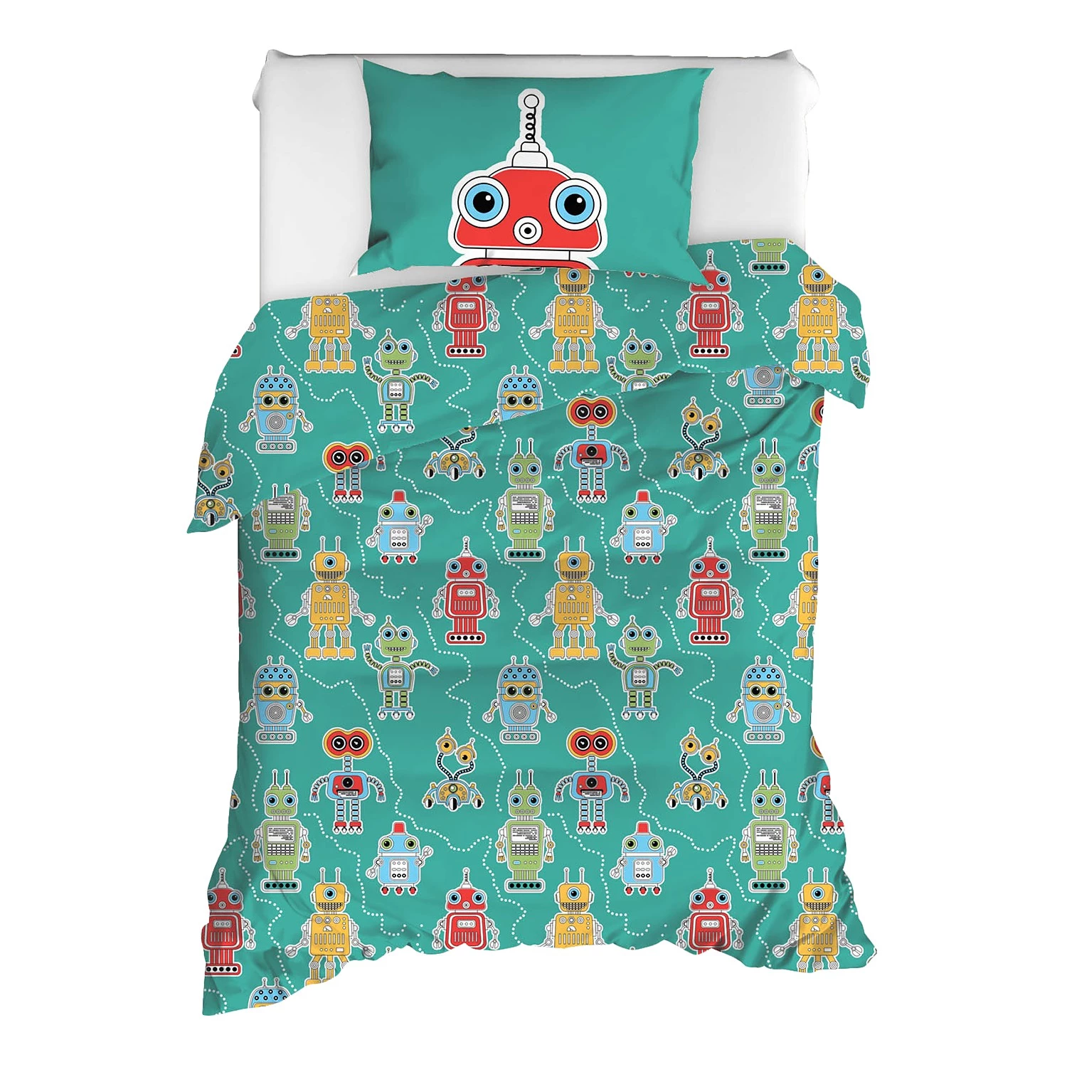 Twentyfour Parure de lit Robotte - Coton renforcé - Multicolore - 200 x 220 cm + 2 oreillers 80 x 80 cm 1 Twentyfour Parure de lit Robotte - Coton renforcé - Multicolore - 200 x 220 cm + 2 oreillers 80 x 80 cm