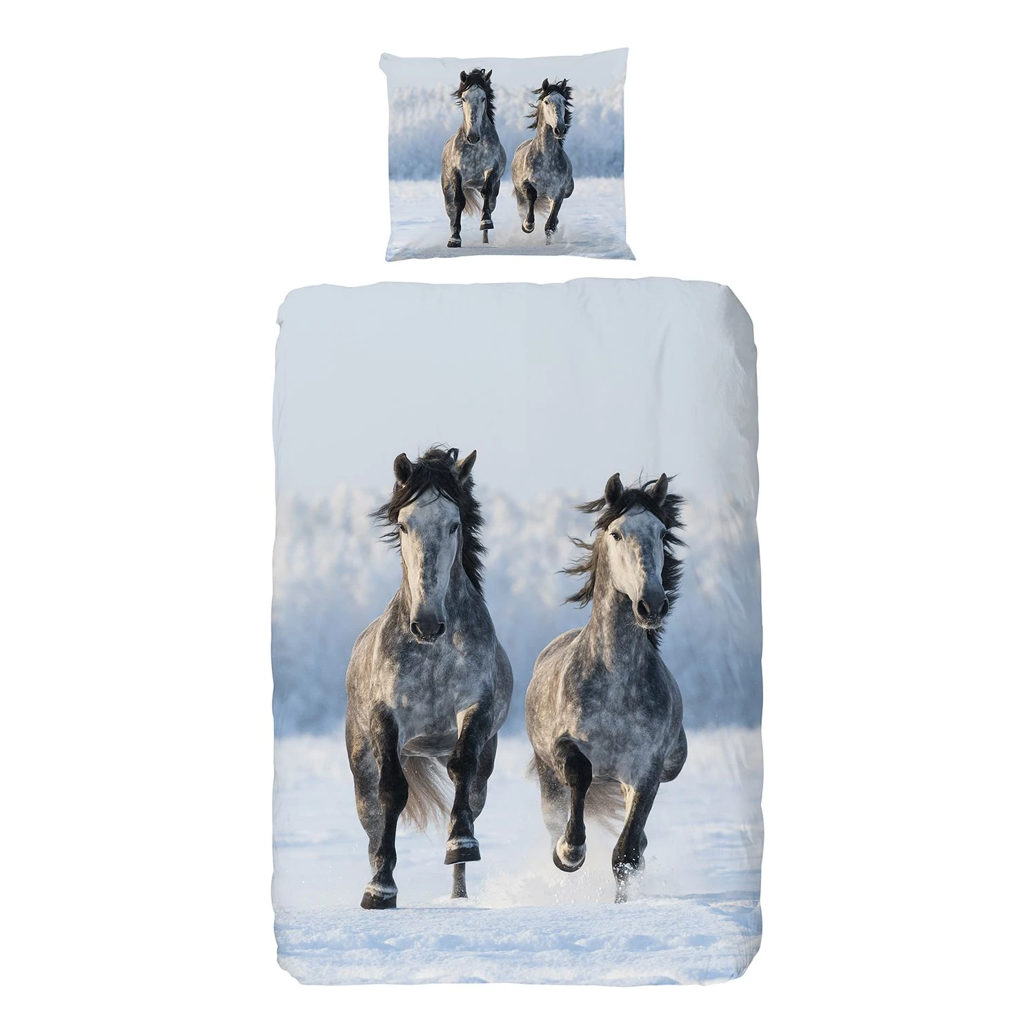 Good morning Parure de lit Snowhorses - Coton - Bleu clair / Gris clair 1 Good morning Parure de lit Snowhorses - Coton - Bleu clair / Gris clair