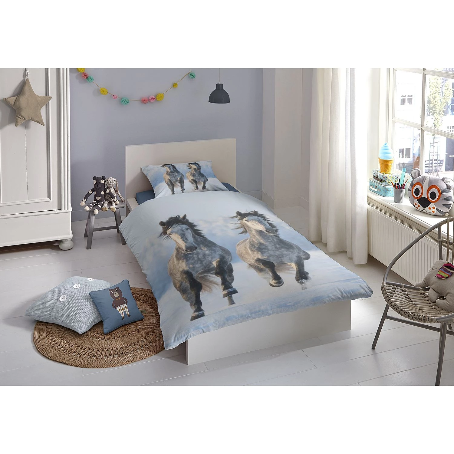 Good morning Parure de lit Snowhorses - Coton - Bleu clair / Gris clair 2 Good morning Parure de lit Snowhorses - Coton - Bleu clair / Gris clair – Image 2